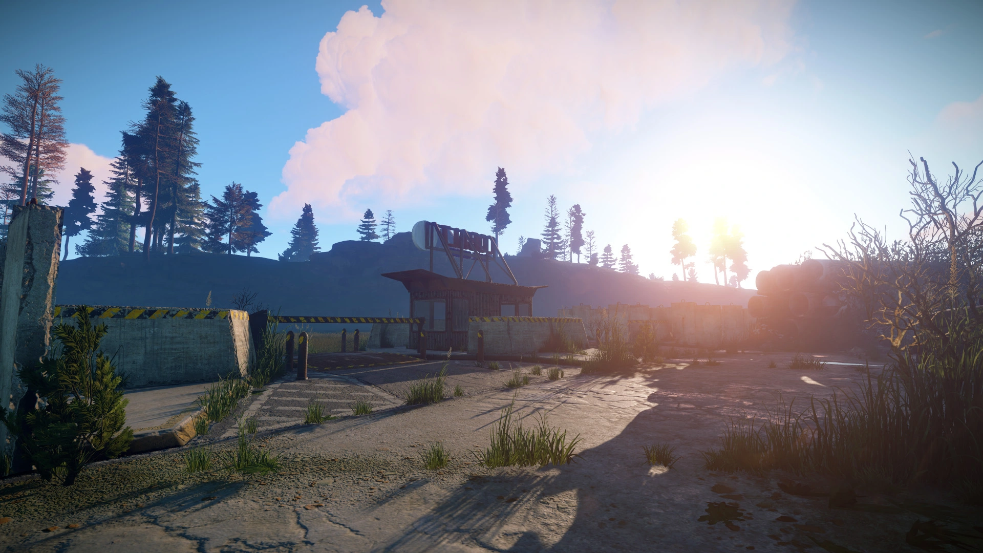 Sunrise over an abandoned industrial monument in Rust