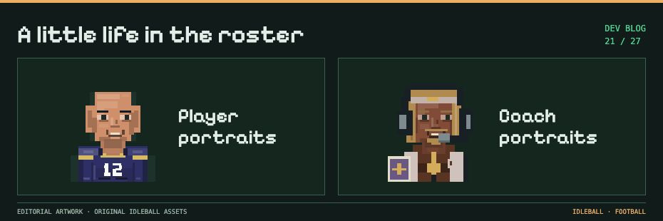 Development post 21: Blinking portraits and a more intuitive interface. Pixel artwork from Idleball.