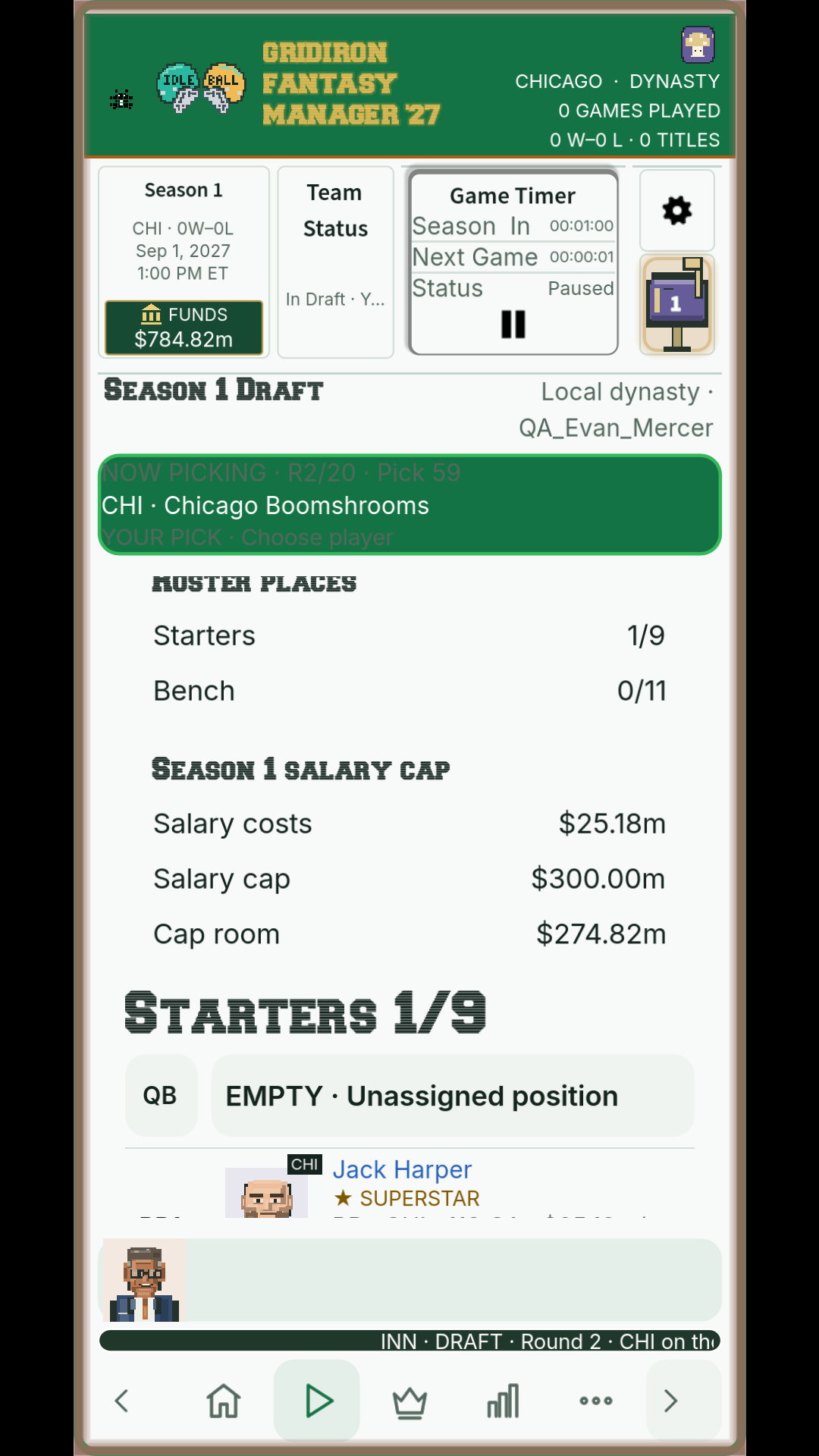 Round 2, pick 59. Chicago has its first starter and $274.82m remaining under the salary cap.