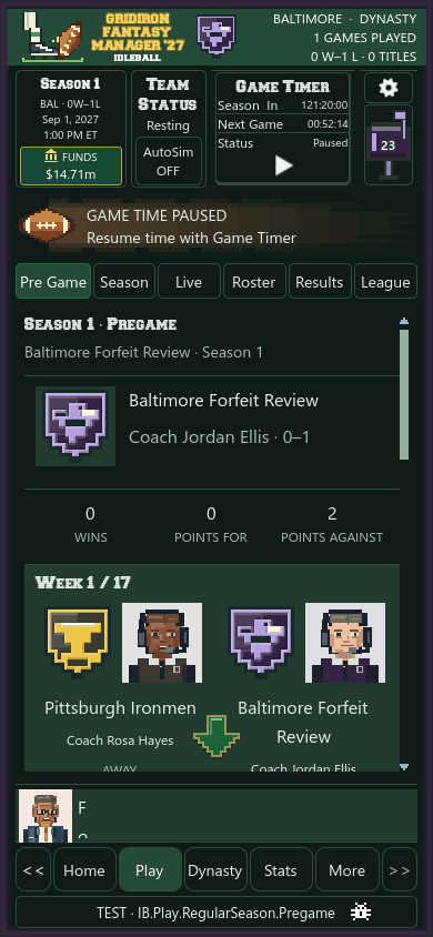 Earlier pregame view showing the matchup, team emblems and coach portraits.